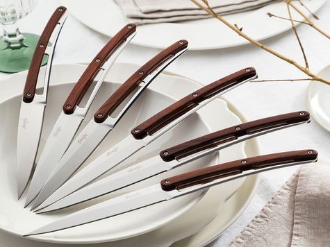 6 Deejo de table Prestige Serrated, Bois corail